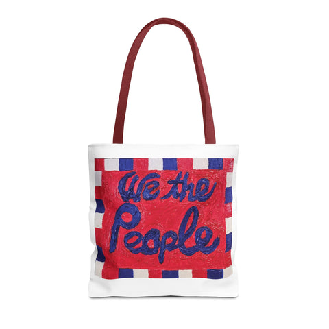 American flag-themed patriotic tote bag celebrating 250th anniversary, featuring bold red, white, and blue design with tote handles.
