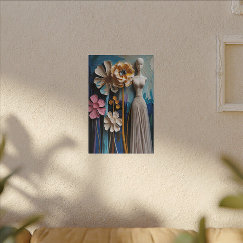 Canvas Art Print: Acrylic Flower Painting with Mannequin Impression, Post-Impression - "Flowers Faux Pas"