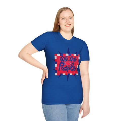 Original patriotic T-shirt by Printify featuring an America map symbol and "We the People" design on front and back.