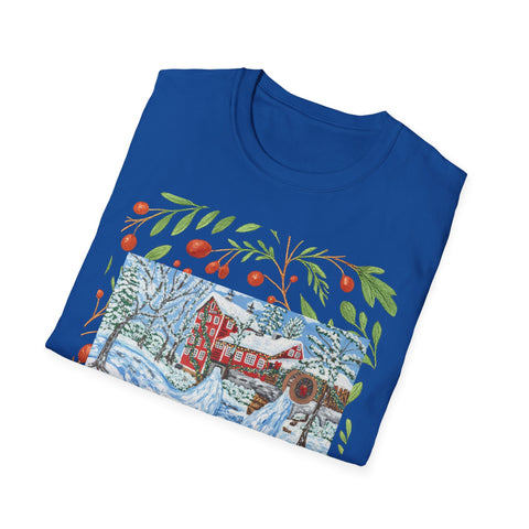 Old Mill in Winter T-Shirt — Rustic Snowy Mill Holiday Tee