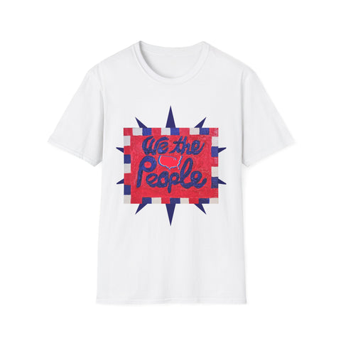 Original patriotic T-shirt with 'We the People' design on front and America map symbol on back, by Printify.