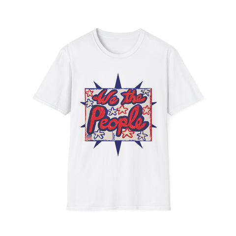 Original patriotic T-shirt by Printify featuring Lady Liberty, American flag, and "We the People" design on front and back.