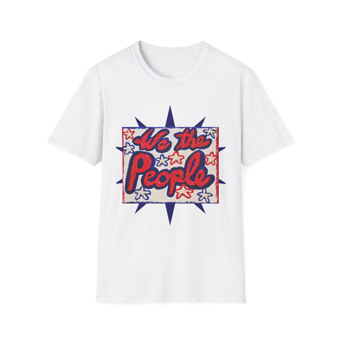 Red, white, and blue 250th Anniversary USA T-Shirt by Printify featuring patriotic artwork and "We the People" design on front and back.