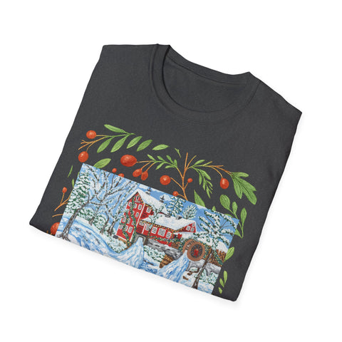 Old Mill in Winter T-Shirt — Rustic Snowy Mill Holiday Tee
