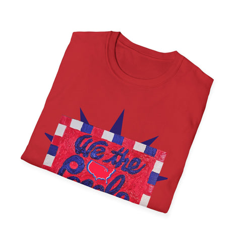 Original patriotic T-shirt by Printify featuring 'We the People' slogan and an American map symbol on the front and back.