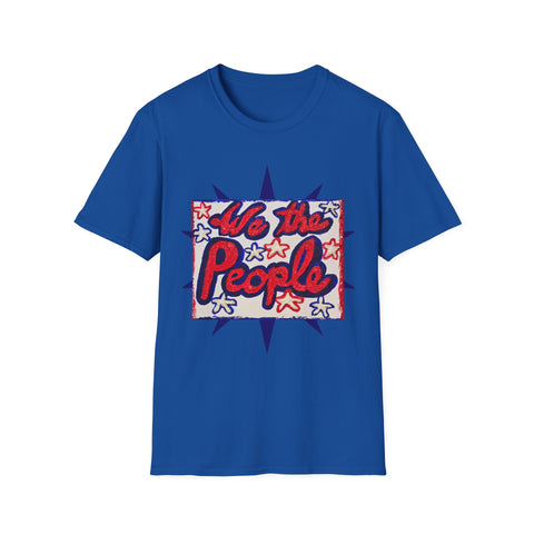 Red, white, and blue 250th Anniversary USA T-Shirt featuring patriotic painting and 'We the People' design on front and back.