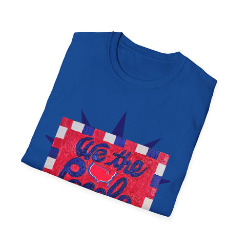 Original patriotic Printify T-shirt with 'We the People' front and back, featuring an American map symbol design.