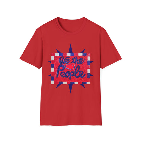 Original patriotic T-shirt by Printify featuring 'We the People' slogan and America map symbol on front and back.