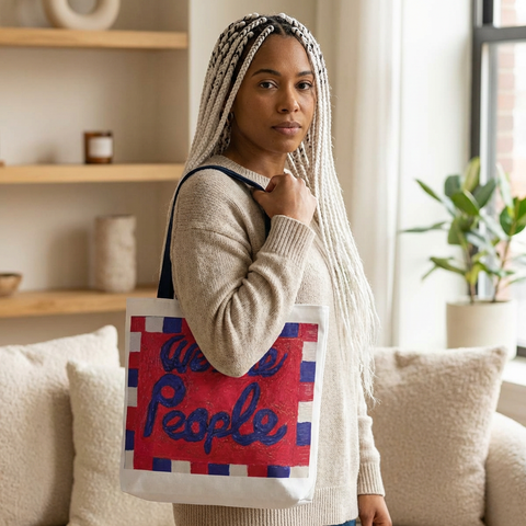 Printify patriotic tote bag featuring American flag design, perfect for celebrating the 250th anniversary of the USA.