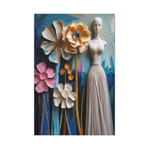 Canvas Art Print: Acrylic Flower Painting with Mannequin Impression, Post-Impression - "Flowers Faux Pas"
