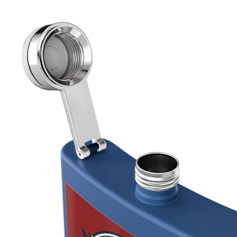 Patriotic 250th Anniversary USA stainless steel flask mug with red, white, and blue design, by Printify.