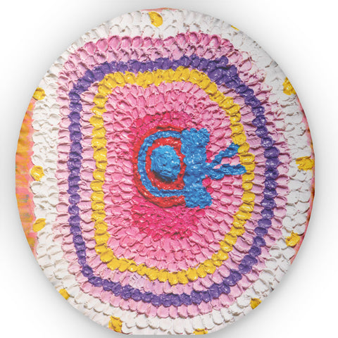 Abstract acrylic pillow for home decor featuring vibrant, modern art design by Printify on soft fabric.