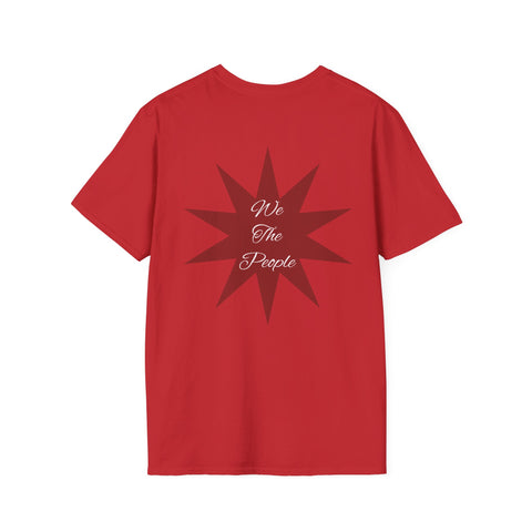 USA 250th Anniversary T-Shirt with patriotic painting and "We the People" design on front and back, by Printify