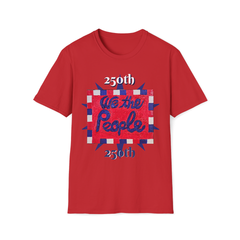 Red 250th Anniversary USA T-Shirt by Printify featuring patriotic "We the People" design on front and back.