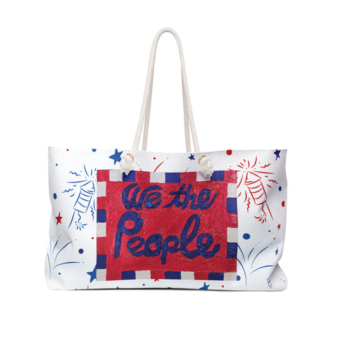 tote bag with "we the people" text, red white and blue design