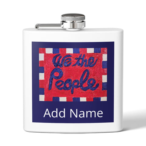 USA stainless steel flask with patriotic red, white, and blue design, celebrating 250th anniversary, by Printify
